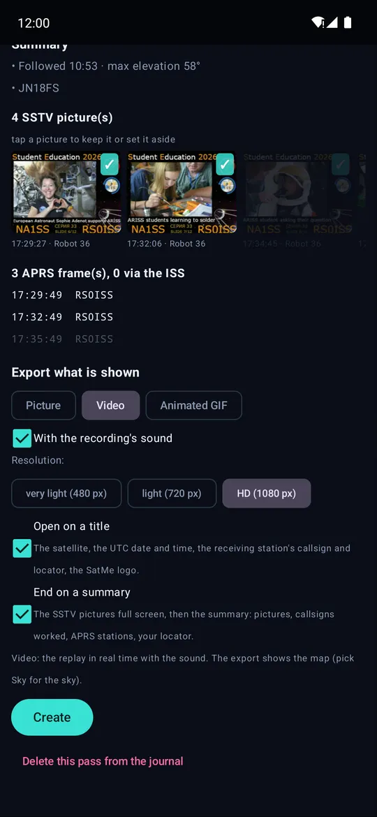 Pass journal: export as a picture, video or GIF