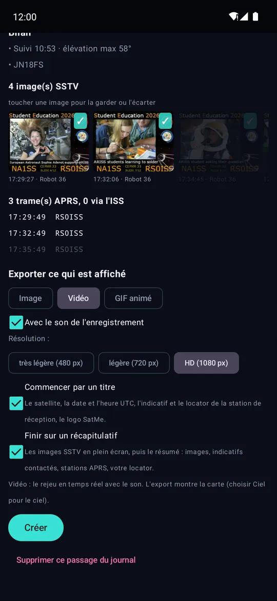 Journal des passages : export en image, vidéo ou GIF