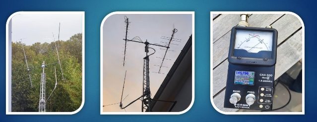 The tower and its antennas, and tuning with the Comet CAA-500 Mark II antenna analyser