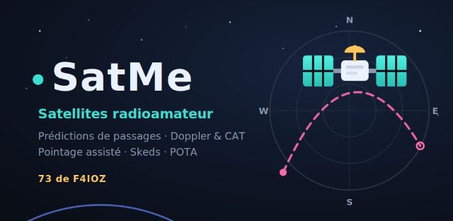 SatMe, amateur radio satellites: pass predictions, Doppler and CAT, assisted pointing, skeds, POTA