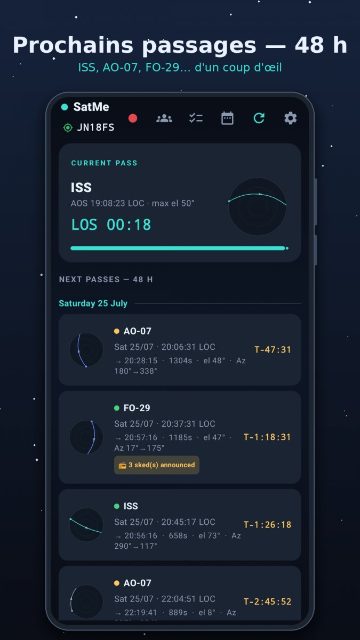 SatMe: the next passes over 48 hours, at a glance